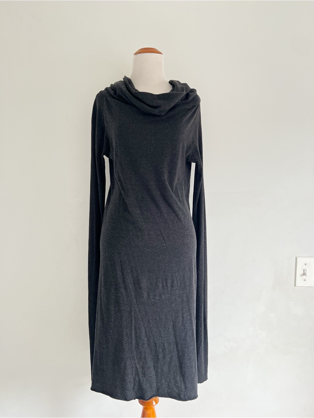 Rick Owens Lilies dark gray knit midi dress long sleeve fold collar cowl neck 10 - Picture 6 of 16